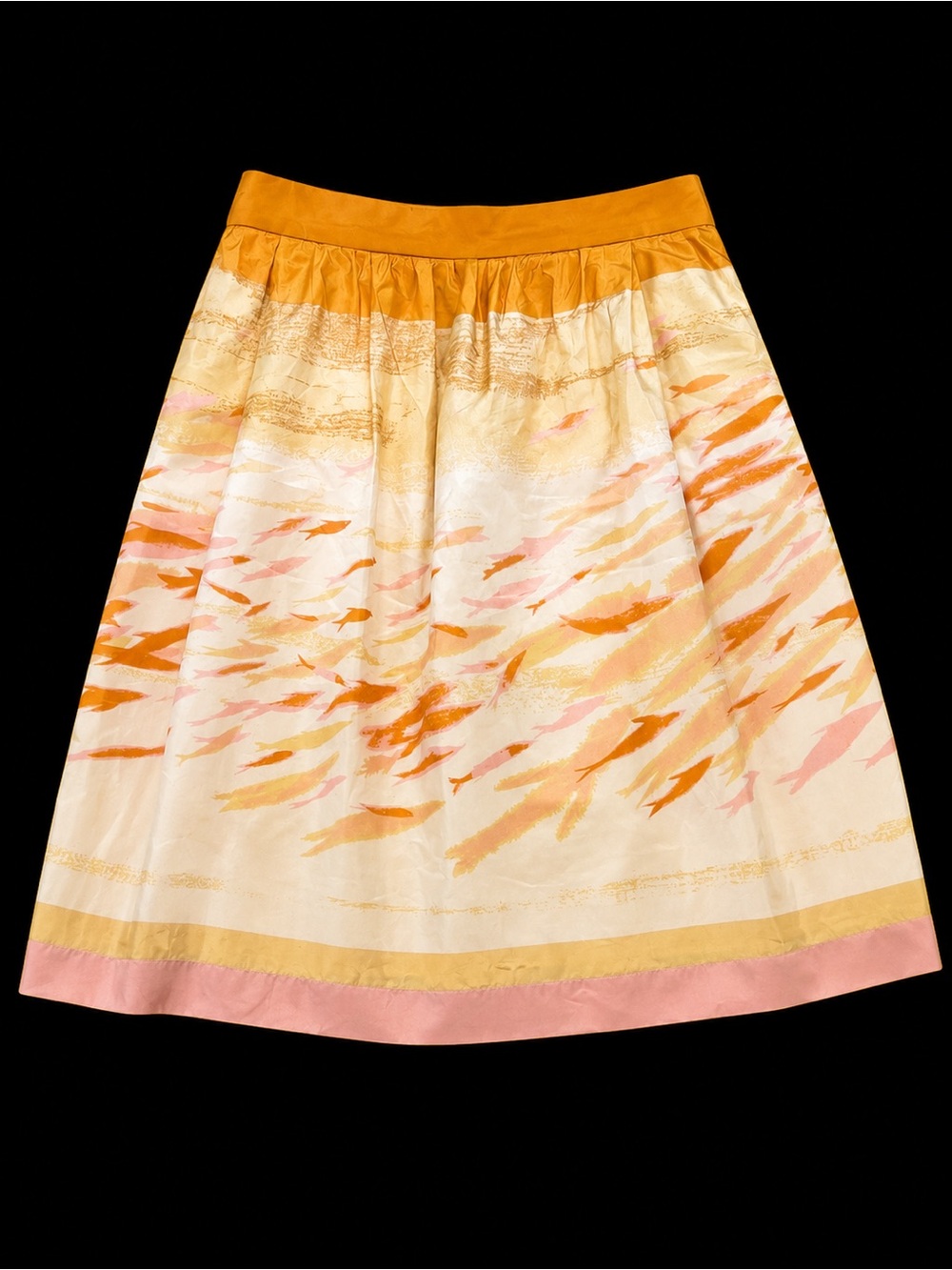 A-Line Cream Skirt with Orange & Pink Watercolor Motif SZ 2